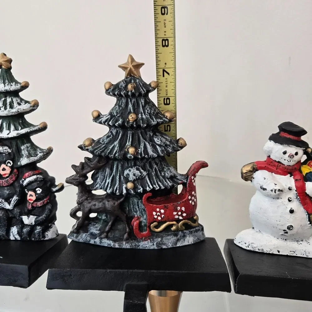 Set 3 Lulu Decor Black Cast Iron Christmas Stocking Holders 2019 Bear Trees Deer